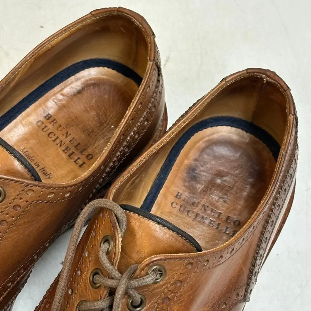 FULLY RESOLED Brunello Cucinelli Wingtip Derby Brown Made in Italy EU 42 US 9 D